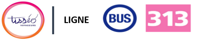 logo du tiss&eacute;o et le bus 313 blanc en fond rose