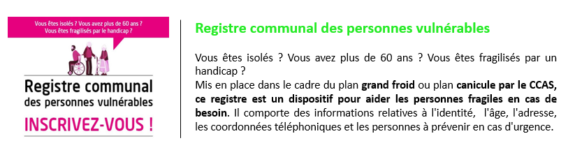 information d'iInscription sur le registre des personnes vuln&eacute;rables
