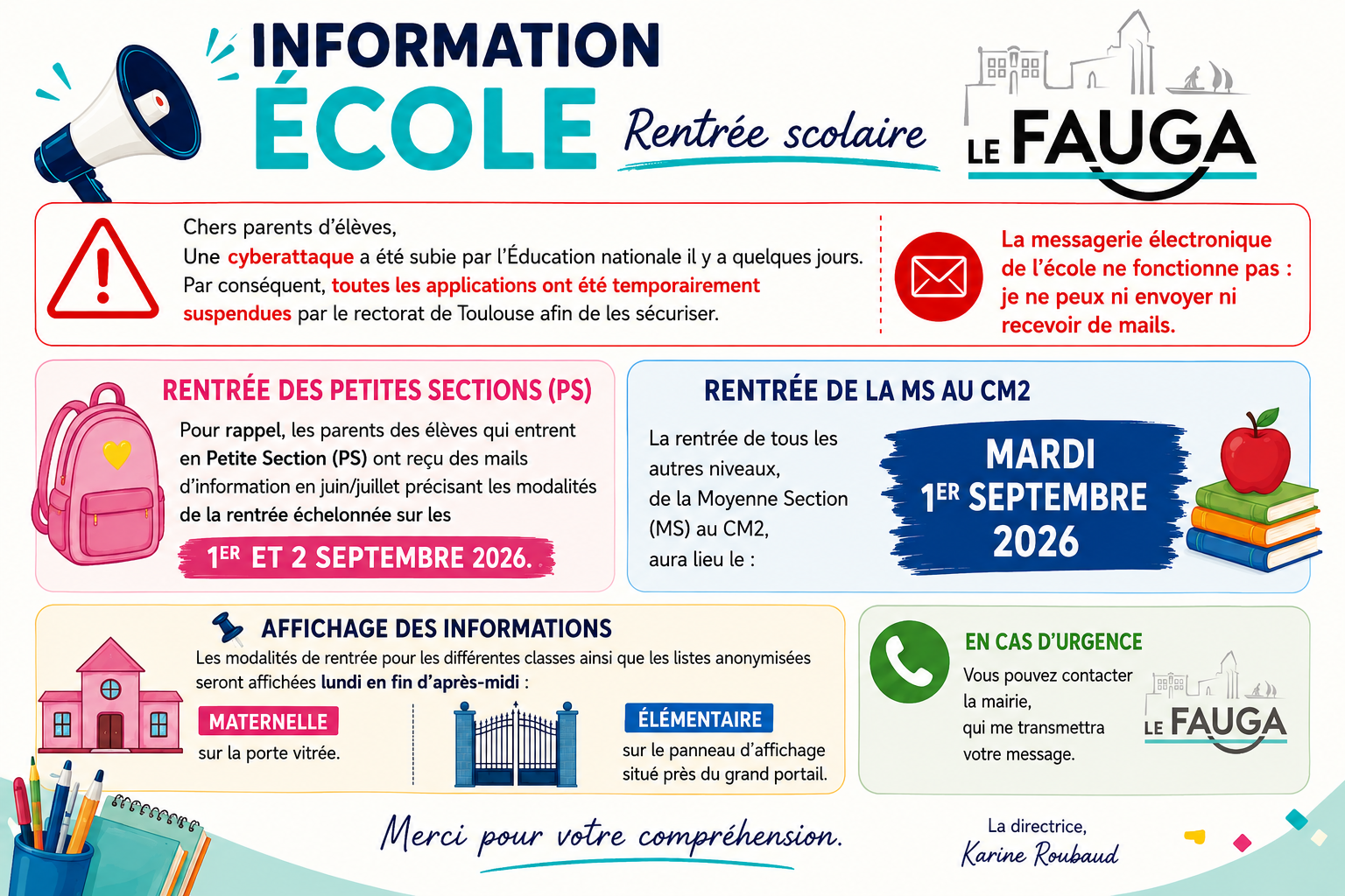 Info Rentrée scolaire 2026 - 2027