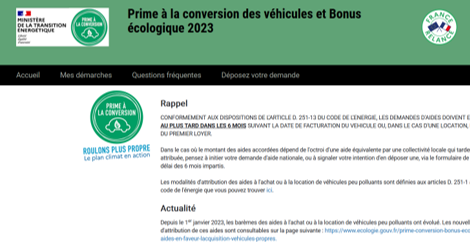 Prime conversion des v&eacute;hicules et bonus bonus &eacute;cologique 2023
