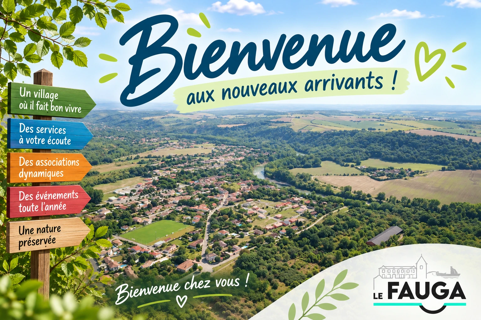 Mot bienvenue coloré en font vert d'eau