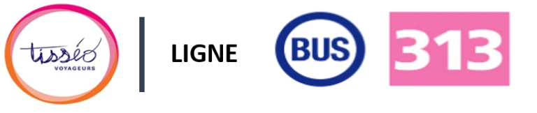 logo du tiss&eacute;o et le bus 313 blanc en fond rose